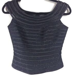 NWT Cache Beaded Mesh Scoopneck Fitted Sleeveless Black Top Size 4
